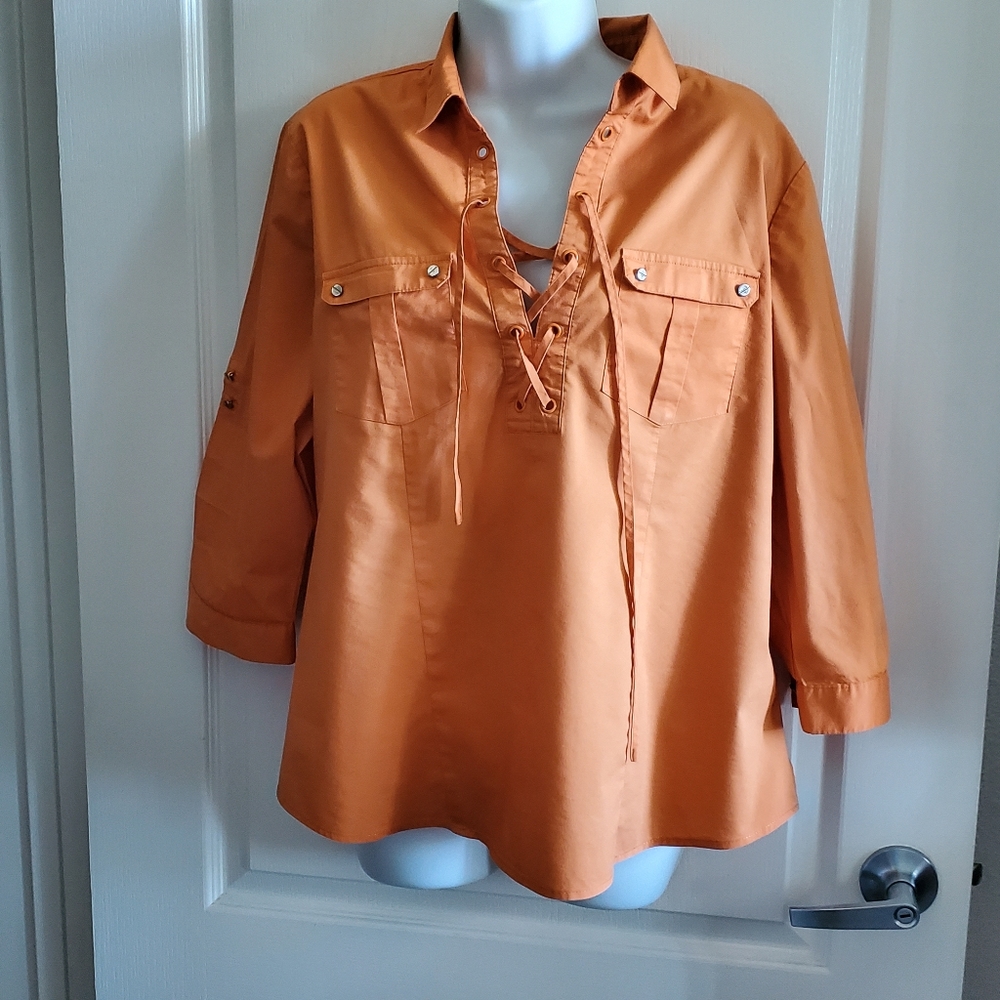 7th Ave by New York and Company Orange Blouse